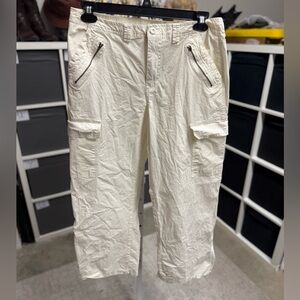 Rachel Paige Cream White Wide Leg Utility Cotton Cargo Pants